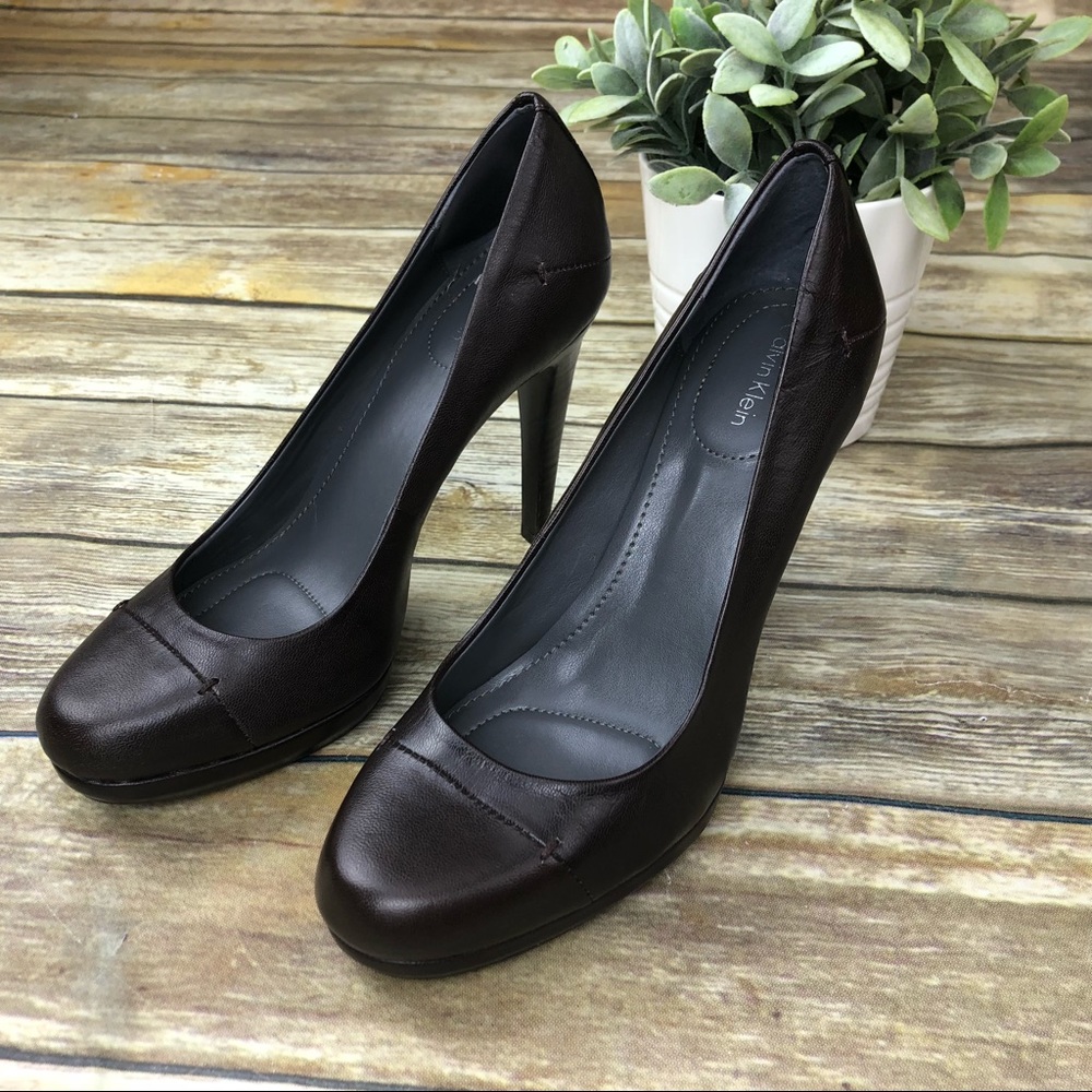Calvin Klein Classic Brown Leather High Heels 8.5M